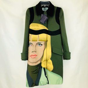 New With Tags Women's Prada Runway Olive Green Wool Portrait Coat Size EU 38